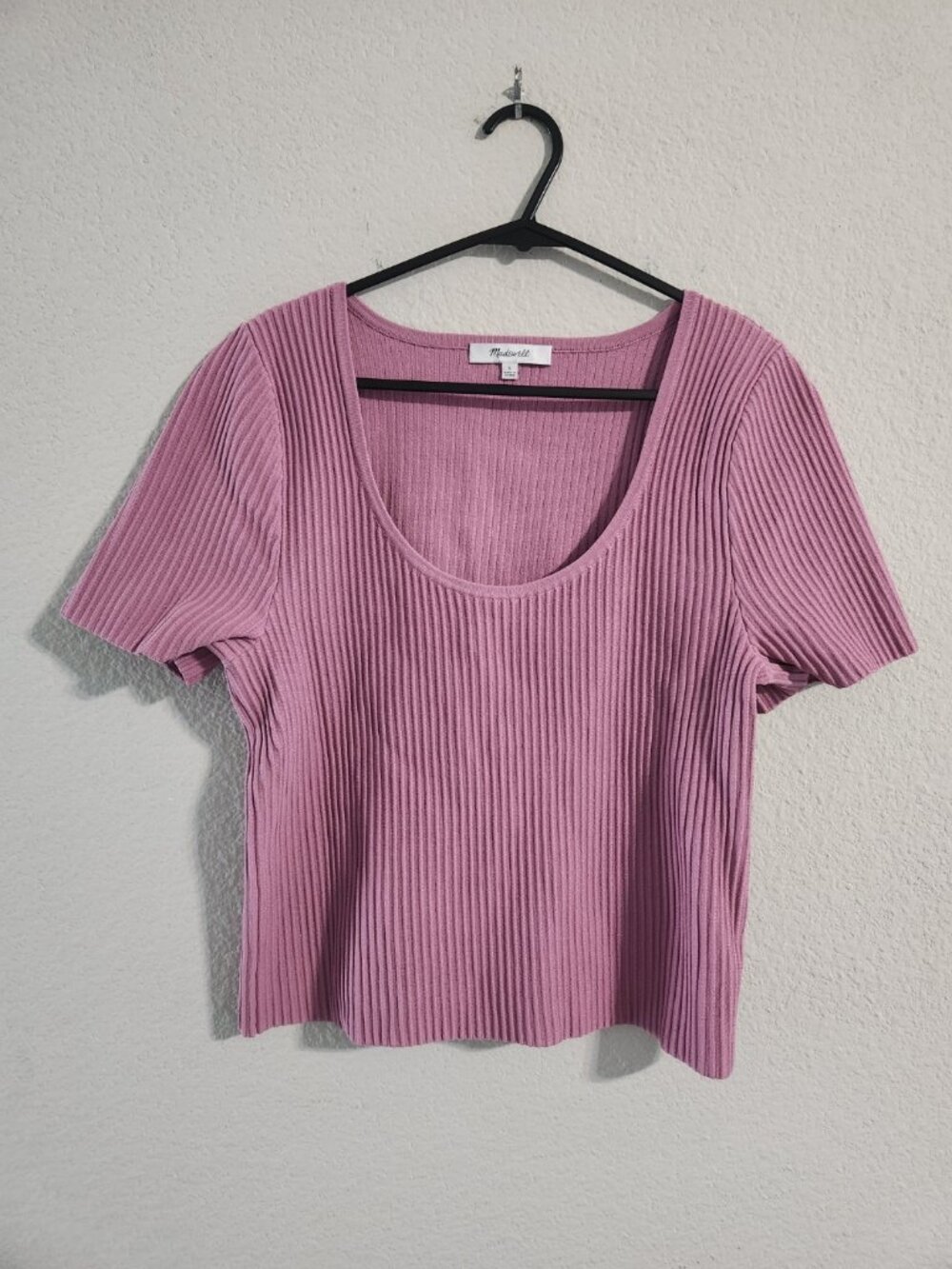 Madewell Ottoman Crop Ribbed Sweater Scoop Neck T-Shirt pink size large